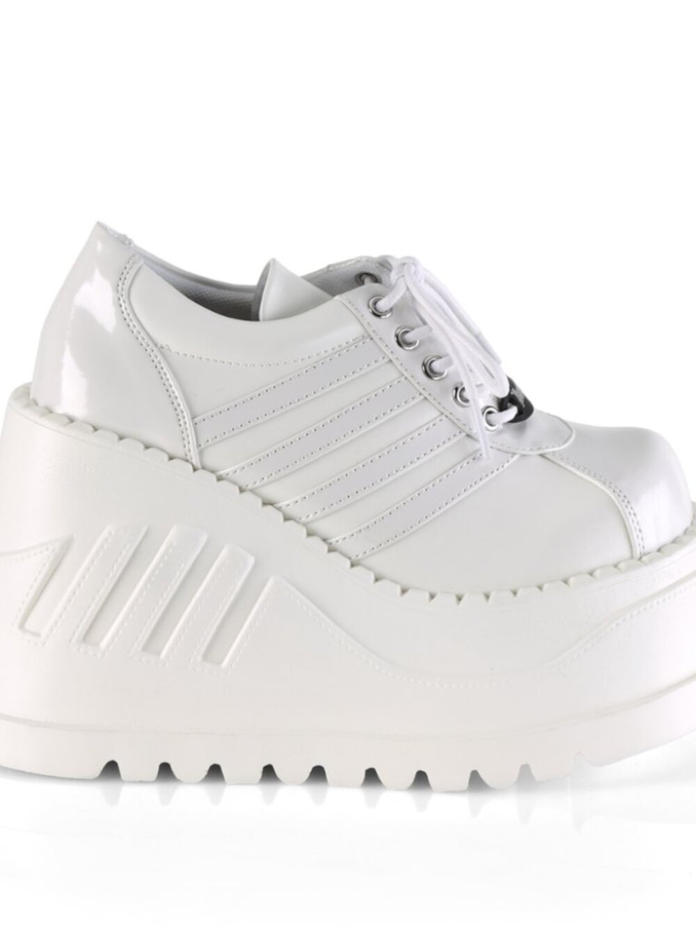 Wht Pat-Vegan Leather Wedge Platform Lace-Up Front Oxford Shoes